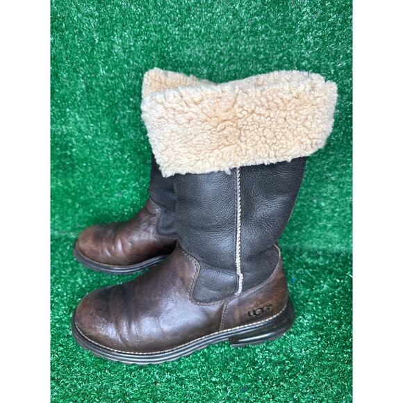 UGG Brooks Tall Brown Leather Shearling Flat Boots Style 5490 Size 8 Womens - Picture 8 of 9